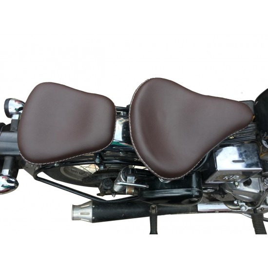 Harley Type Slim Seat with Spring Front and Rear Seat Classic 350/500 (Brown)