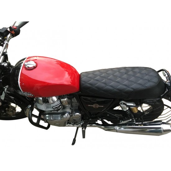 Royal Enfield Interceptor 650 Diamond Design Seat Cover With Added Cushion (Black With Black Stitching )