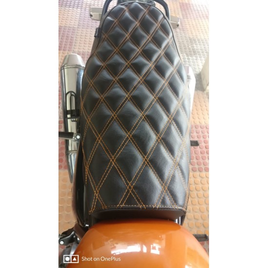 Royal Enfield Interceptor 650 Diamond Design Seat Cover With Added Cushion (Black with Orange stitching)