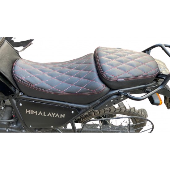 Royal Enfield Himalayan Design Cushion Seat Cover (Black with Red Stitching)