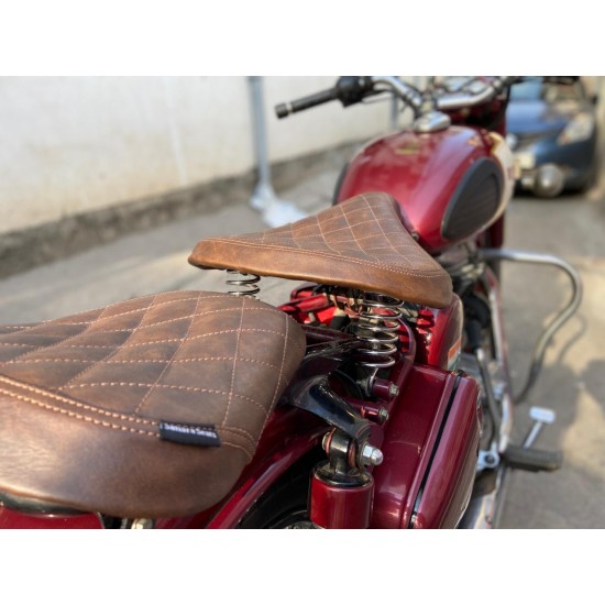 Royal Enfield Classic 350/500 Harley Type Slim Seat with Spring Front and Rear Seat Cafe Racer  (Double Tone Brown)