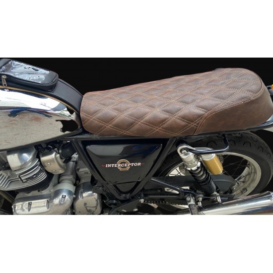 Royal Enfield Interceptor 650 Diamond Design Seat Cover With Added Cushion (Dual Tone Brown with Golden Stitching)