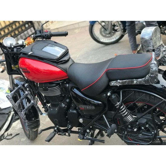 RoyalEnfield Meteor 350 Fireball, Stellar, Supernova, Cushion Seat Cover (Black with Red piping)