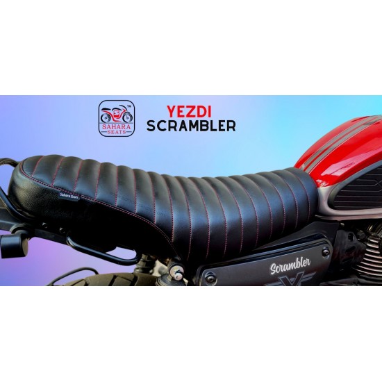 Yezdi Scrambler Cushion Stripe Retro Seat Cover ( Black With Red Stitching)