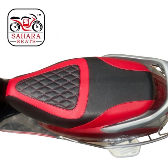Leather Finish  Cushion Seat Cover For Honda Activa 3G/4G/5G  (Black With Red) 