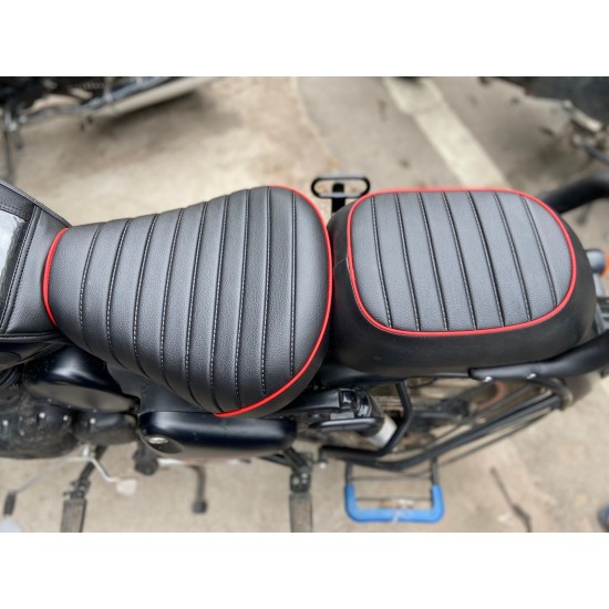 Royal Enfield All New Classic 350/ Be Reborn Classic Stripes Seat Cover Leather Finish WATER RESISTANT (Black With Red Piping)