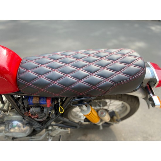 Royal Enfield Continental GT 535 Scrambler Seat (Black With Red Diamonds Stitching)