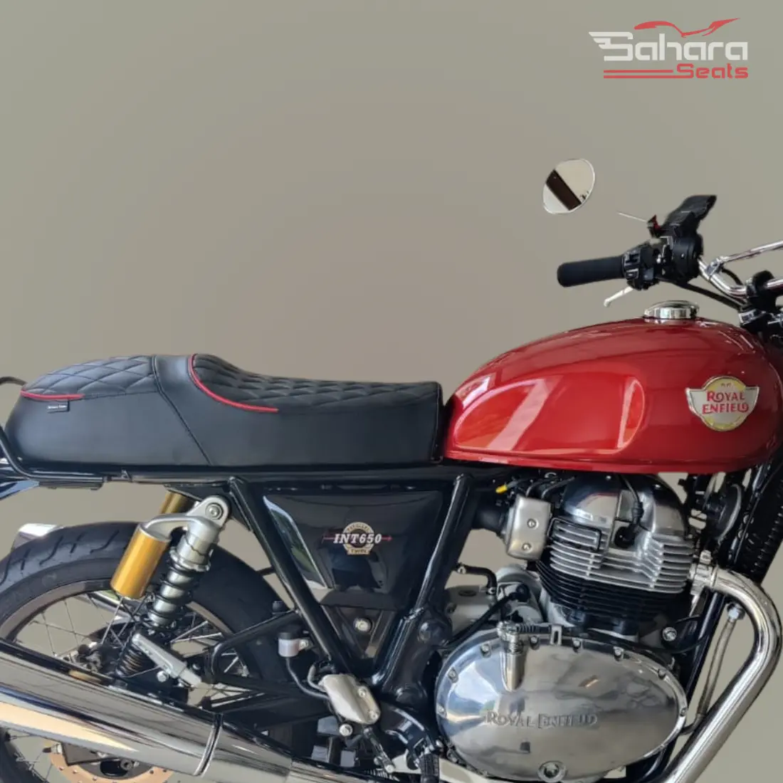 Royal Enfield Interceptor 650 Custommodified Cafe Racer Style Complete Seat Assembly (Black With Red Piping) (1)