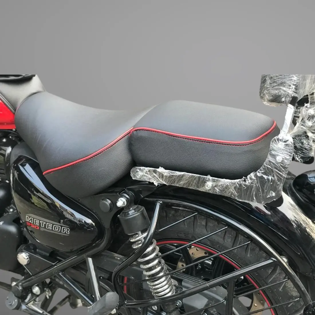 Untitled (1100 X 1100 Px) (17) Meteor 350 Cushion Seat Cover - Fireball, Stellar, Supernova (Black with Red piping)