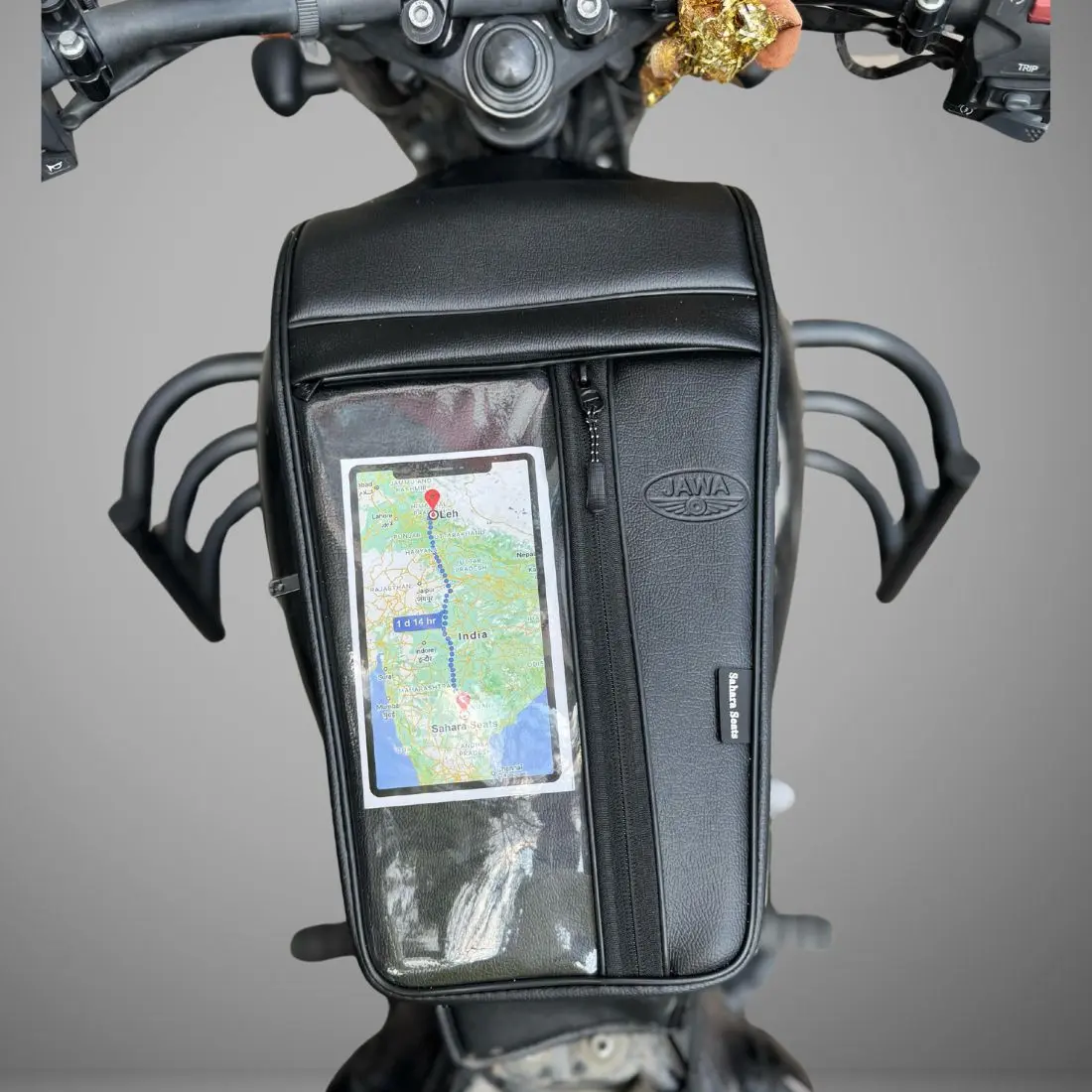 New Jawa 42/Jawa Classic/Jawa Perak Tank Cover with Mobile Holder (Thick Flap - Large Space)
