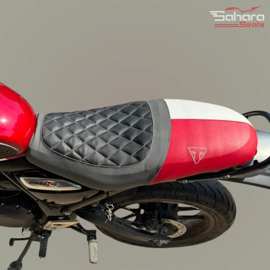 Sahara Seats Signature Cafe Racer Style Seat Cover (Red And White) 2