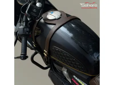 Vintage Leather Finish Motorcycle Tank Strap | Compatible with Triumph Thruxton 400