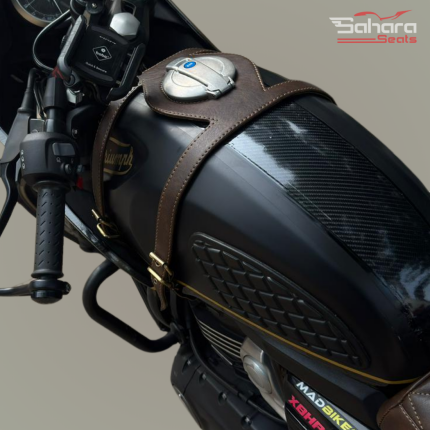 Vintage Leather Finish Motorcycle Tank Strap | Compatible with Triumph Thruxton 400