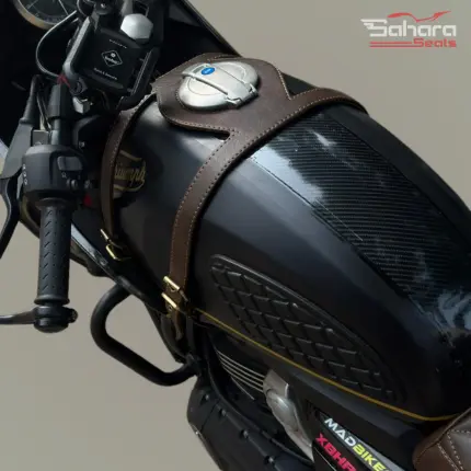 Vintage Leather Finish Motorcycle Tank Strap | Compatible with Triumph Thruxton 400